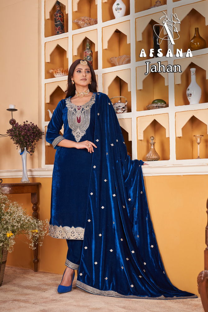 Jahan By Afsana Embroidery Winter Wear Velvet Readymade Suit Wholesalers In Surat